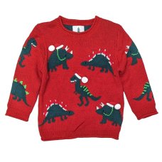 GX507: Red Dinosaur 3D Christmas Lined Jumper (3-4 Years)